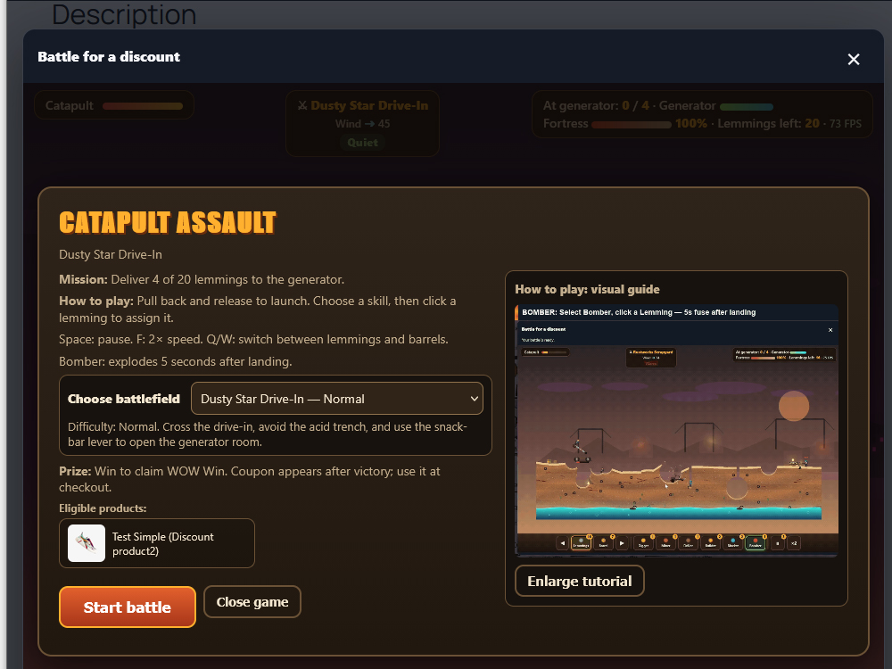 Game instructions and campaign reward
